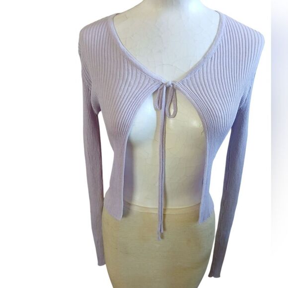 NWT Hellimo/Studio Ribbed Cropped Open Front Cardigan Tie Front Size S - Picture 1 of 4